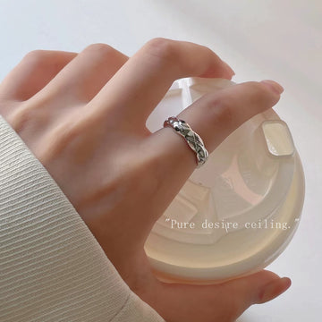 Silver Tone Irregular Ripple Texture Adjustable Open Ring