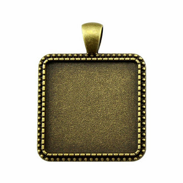 Silver Tone Square Beaded Cabochon Pendant Tray Setting