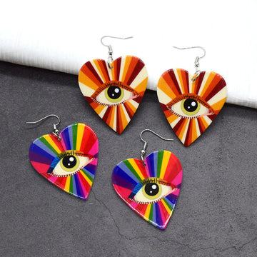 Rainbow Heart Evil Eye Acrylic Drop Earrings 2 Styles