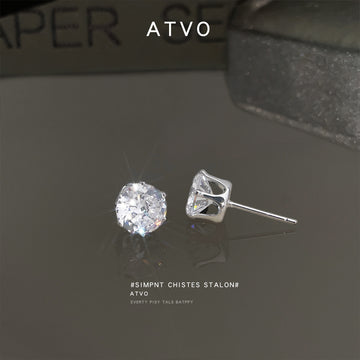 Silver Tone Round Clear Cubic Zirconia Stud Earrings