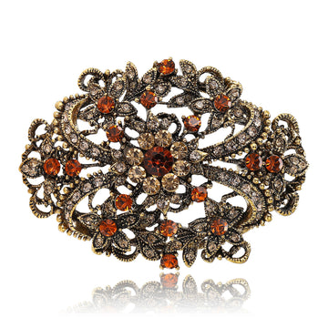 Oval Filigree Floral Crystal Brooch in Four Finishes