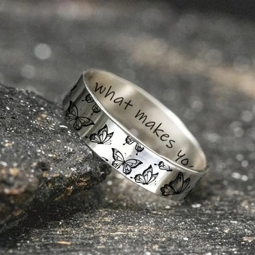 Silver Butterfly Engraved Band Ring Soul Shine Quote 6-10