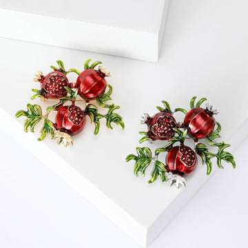 Red Pomegranate Cluster Brooch in Gold or Silver Tone