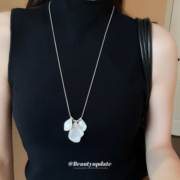 Silver Snake Chain Brushed Petal Triple Pendant Necklace