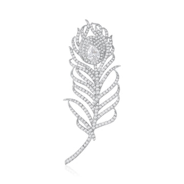 Crystal Pavé Feather Brooch in Silver and Gold Tone