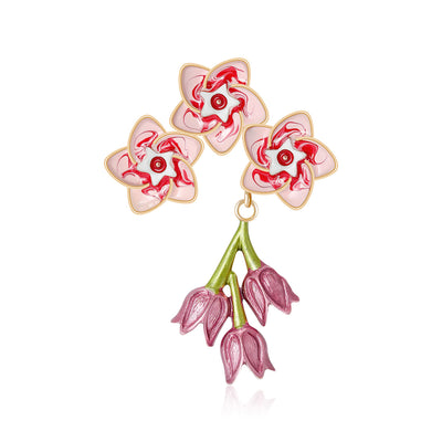 Pink Orchid Spray Brooch on white background