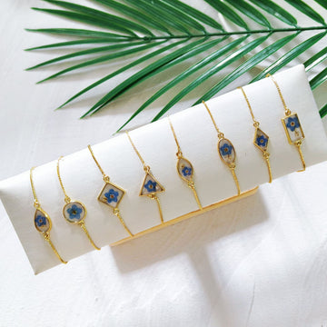 Gold Slider Blue Forget-Me-Not Resin Bracelets Ten Shapes