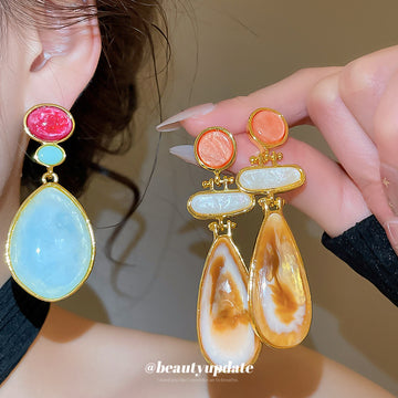 Color Block Resin Teardrop Earrings in Two Designs