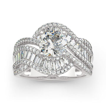 Round Center Stone Crossover Pavé Ring in Silver Tone