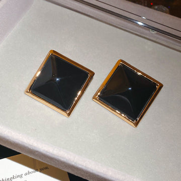 Square Resin Stud Earrings With Polished Metal Tone Details