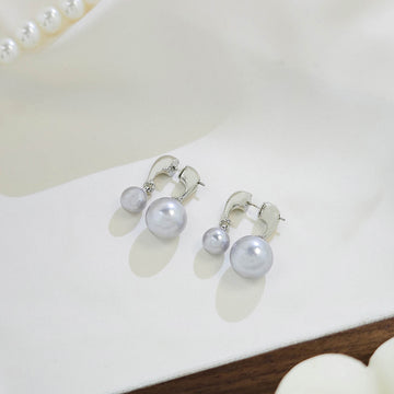 Silver Double Pearl Look No Piercing Clip Earrings