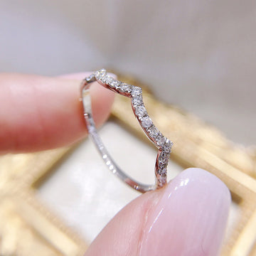Silver Tone Wavy Chevron Pave Clear Stone Band Ring Sizes 6-10