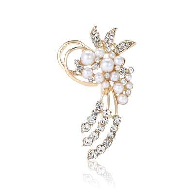 Pearl And Crystal Grape Cluster brooch In Two Metal Tones shown in front view on a light background
