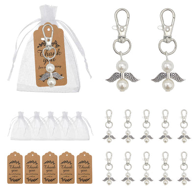 Double pearl angel wing keychains with bags and kraft tags