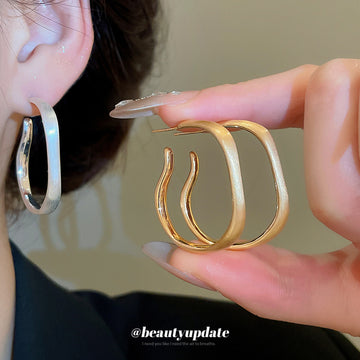 Irregular Open Square Hoop Earrings In Gold And Silver Tone