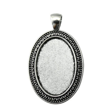 Beaded Oval Cabochon Pendant Settings in Two Antique Finishes