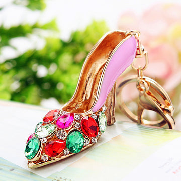 Jeweled High Heel Keychains With Multicolor Faceted Stones