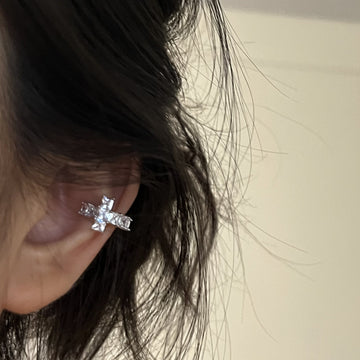 Silver-Tone Crystal Cross Ear Cuff Decorative Jewelry Accessory
