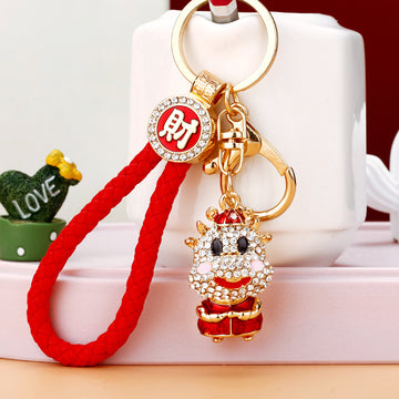 Jeweled Smiling Bull Keychains with Three Fortune Loop Colors