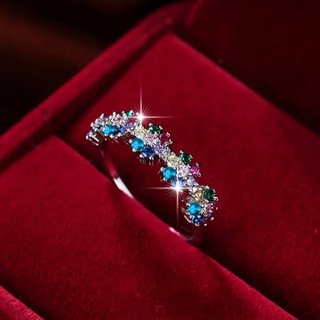 Silver Tone Multicolor Flower Cluster Zircon Ring Sizes 6-10