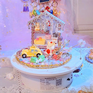 Illuminated Miniature House Scene With Figures and Round Display Base