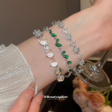 Silver Crystal Flower Round Teardrop Bracelets Four Styles