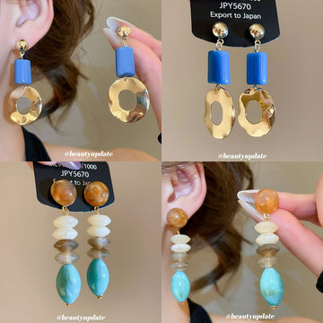 Geometric Resin And Shell Effect Long Drop Earrings