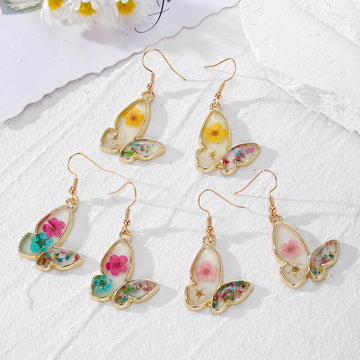 Butterfly Frame Pressed Flower Dangle Earrings in Three Colors