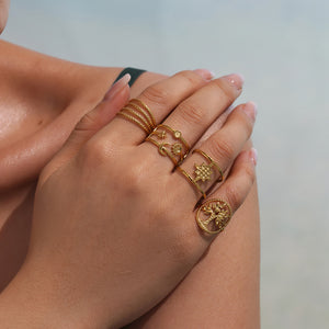 Gold Openwork Geometric Open Rings Nine Style Stack Set