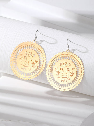 Round Sun and Moon Face Hook Earrings in Six Color Options