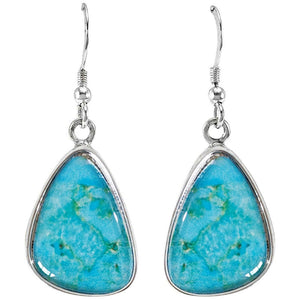 Antique Silver Turquoise Teardrop Cabochon Hook Drop Earrings