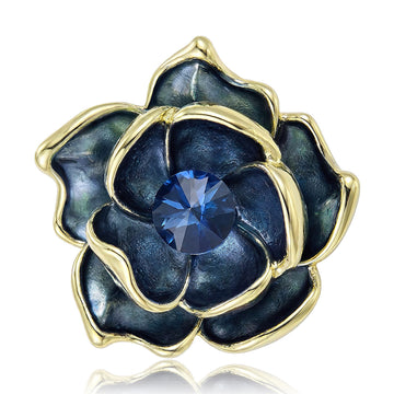 Layered Dark Blue Flower Brooch Pin with Gold Tone Edges