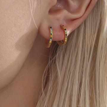 Small Gold Zircon Hoop Earrings Multicolor Clear Stainless Steel