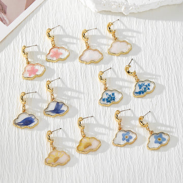Cloud Dried Flower Resin Earrings Gold Crescent Studs 6 Styles
