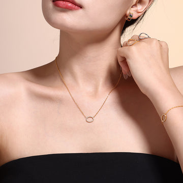 Oval Zircon Circle Necklace Bracelet Ring Titanium Steel