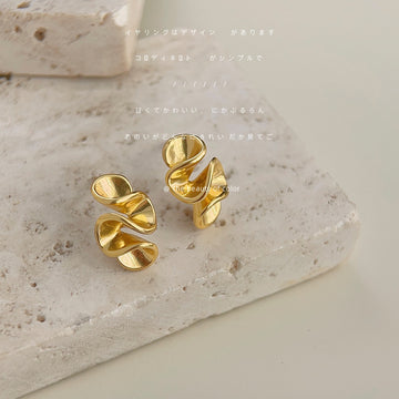 Gold Tone Double Layer Curled Sculptural Stud Earrings For Women