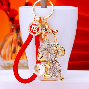 Gem Holding Sheep Keychains With Six Pictured Color and Strap Options
