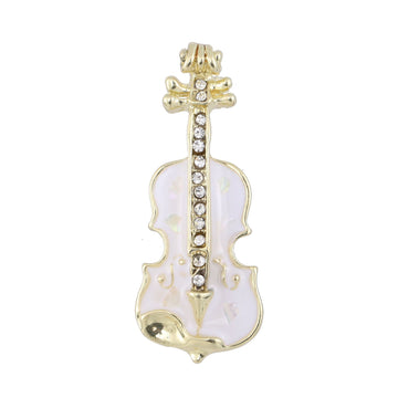 Enamel Violin Brooch Gold Tone Rhinestone White Black