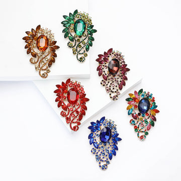 Crystal Teardrop Cascade Brooch In Six Color Designs