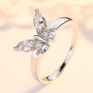 Silver Tone Butterfly Clear CZ Cocktail Ring Sizes 6-10
