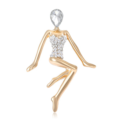 Crystal Dancer Figure Brooch shown on a clean white display