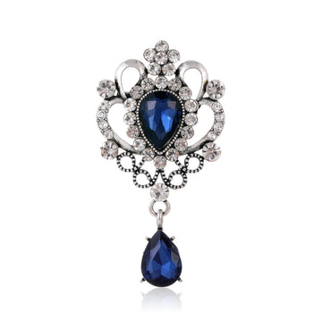 Blue Silver Tone Flower Crystal Two Designs Metal Brooch Pin
