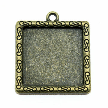 Ornate Square Bezel Pendant Tray in Antique Bronze Tone