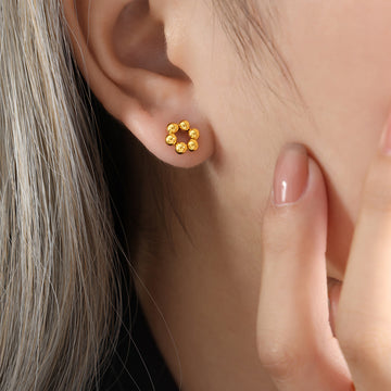 Metal Six Bead Flower Stud Earrings Gold and Steel