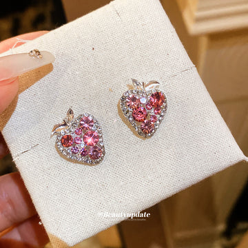 Pink Strawberry Crystal Stud Earrings Fashion Jewelry
