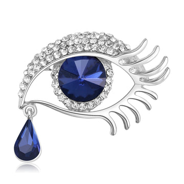 Crystal Eye Brooch With Teardrop Dangle In Three Colors