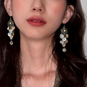 Antique Filigree Chandelier Hook Earrings with Shell Disc Drops