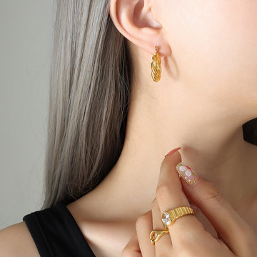 Gold Twisted Knot U-Shape Latch Hoop Earrings Pair