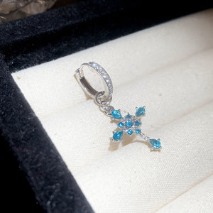 Silver Tone Crystal Cross Clip Earrings in Two Styles