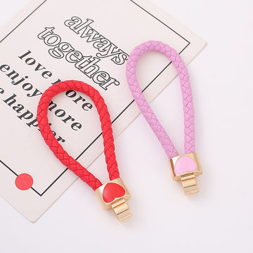 Heart Braided Cord Key Fob Gold Tone Metal Cap 7 Colors